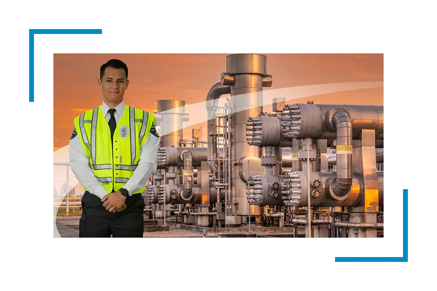 Security guard standing in front of power plant